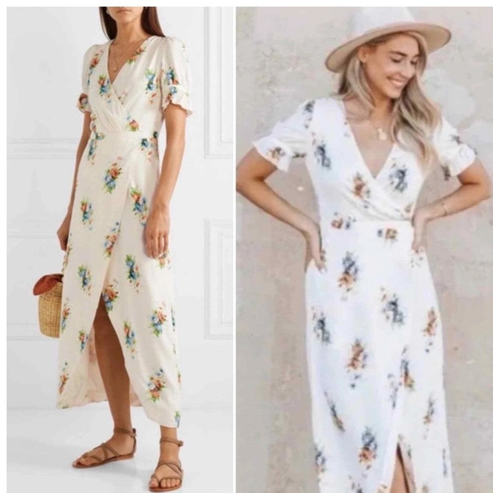 Madewell Floral Corsage Midi Dress Cream Ruffle Sleeve 12 Cottage Boho Milkmaid